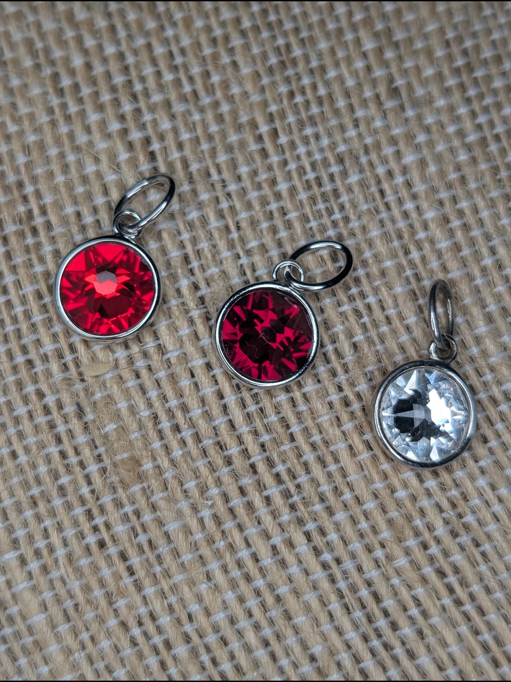 Sterling Silver Crystal CORE Charm Pendants in Red, Garnet and Clear